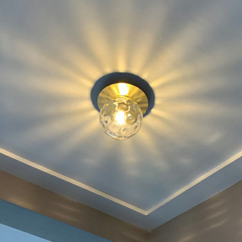 Water Glass Ball Ceiling Light Simplicity 1 Head Gold Finish Semi Flush Mount Light for Balcony Clearhalo 'Ceiling Lights' 'Close To Ceiling Lights' 'Close to ceiling' 'Semi-flushmount' Lighting' 2266193