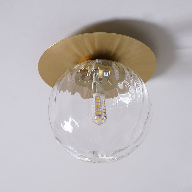 Water Glass Ball Ceiling Light Simplicity 1 Head Gold Finish Semi Flush Mount Light for Balcony Clearhalo 'Ceiling Lights' 'Close To Ceiling Lights' 'Close to ceiling' 'Semi-flushmount' Lighting' 2266195