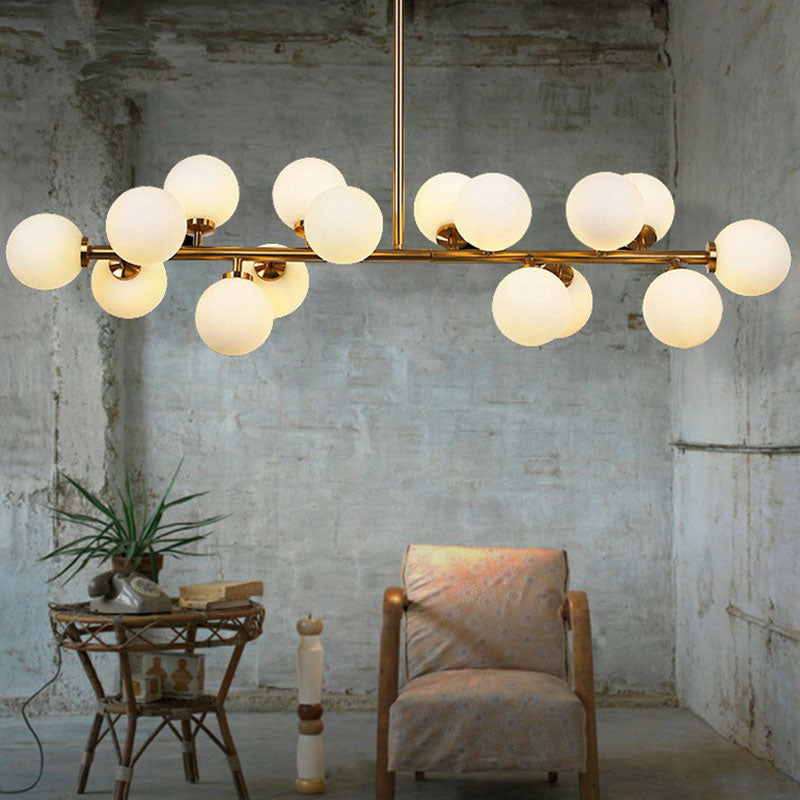 Balls Chandelier Postmodern White Glass 16 Lights Gold Pendant Light for Dining Room Clearhalo 'Ceiling Lights' 'Chandeliers' 'Modern Chandeliers' 'Modern' Lighting' 2266248