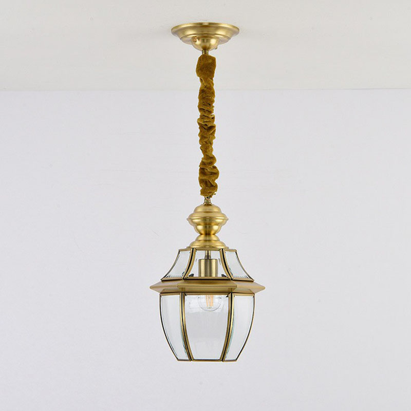 Ceiling Hanging Lantern Antique Oval Clear Glass Pendant Lighting in Brass for Dining Room Brass Clearhalo 'Ceiling Lights' 'Pendant Lights' 'Pendants' Lighting' 2267717_f528fb0b-7925-4e6c-99d3-7472b875770a