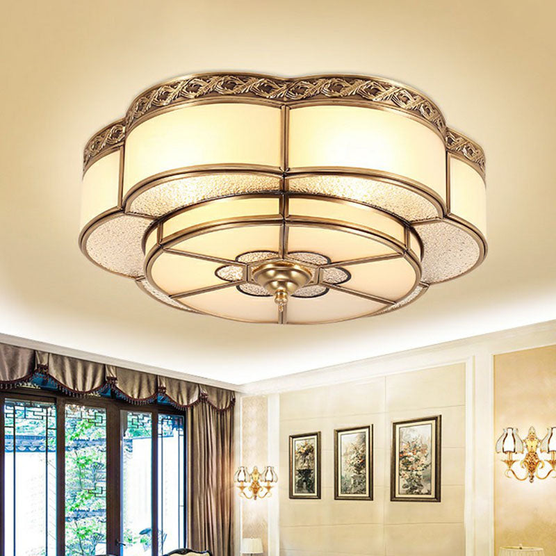 Flower Corridor Ceiling Mount Lamp Traditional Frost Glass Brass Finish Flush Light Fixture Clearhalo 'Ceiling Lights' 'Close To Ceiling Lights' 'Close to ceiling' 'Flush mount' Lighting' 2267738