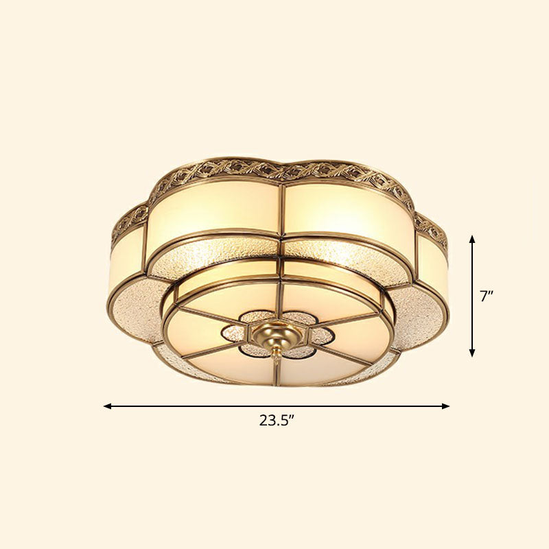 Flower Corridor Ceiling Mount Lamp Traditional Frost Glass Brass Finish Flush Light Fixture Clearhalo 'Ceiling Lights' 'Close To Ceiling Lights' 'Close to ceiling' 'Flush mount' Lighting' 2267742