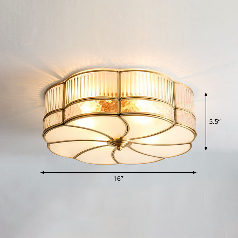 Ribbed Glass Brass Ceiling Light Flower Shaped Minimalist Flush Mount Light Fixture 4 Brass Clearhalo 'Ceiling Lights' 'Close To Ceiling Lights' 'Close to ceiling' 'Flush mount' Lighting' 2267744