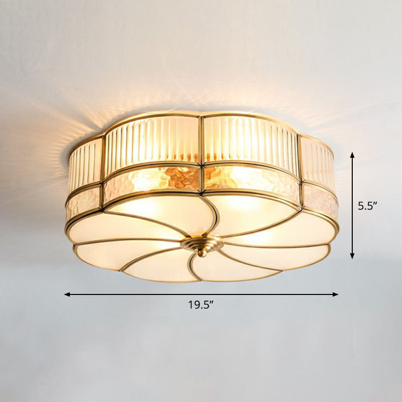 Ribbed Glass Brass Ceiling Light Flower Shaped Minimalist Flush Mount Light Fixture 5 Brass Clearhalo 'Ceiling Lights' 'Close To Ceiling Lights' 'Close to ceiling' 'Flush mount' Lighting' 2267745