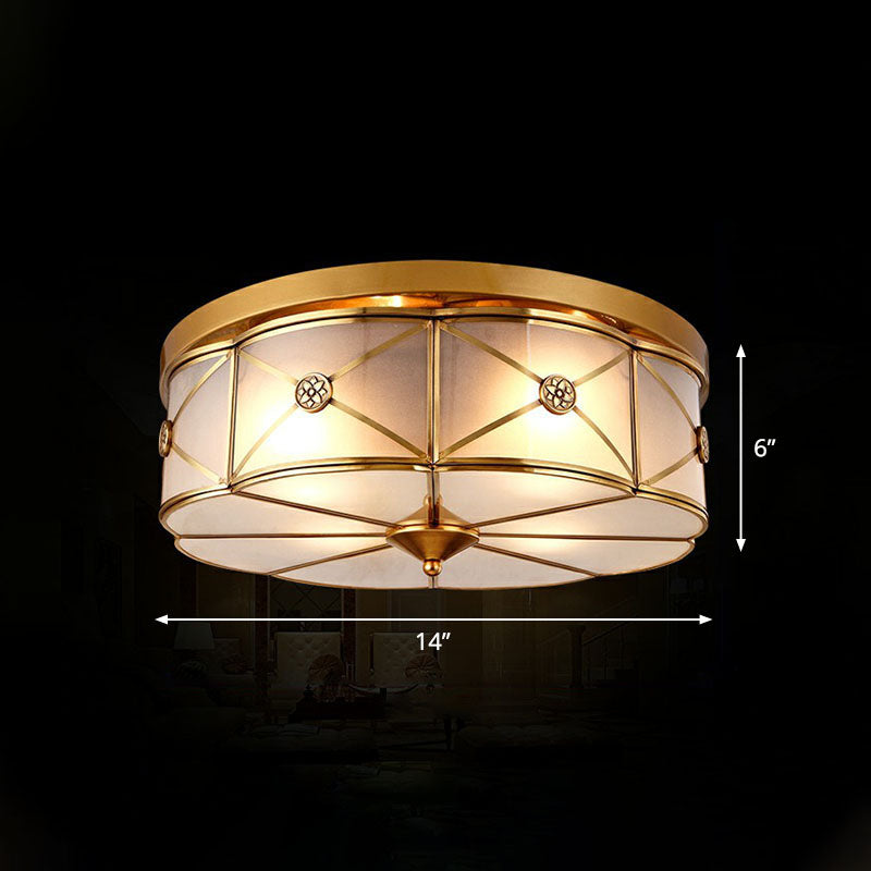 Floral Water Glass Ceiling Flush Mount Light Traditional Bedroom Flush Mount Fixture in Brass Brass 14