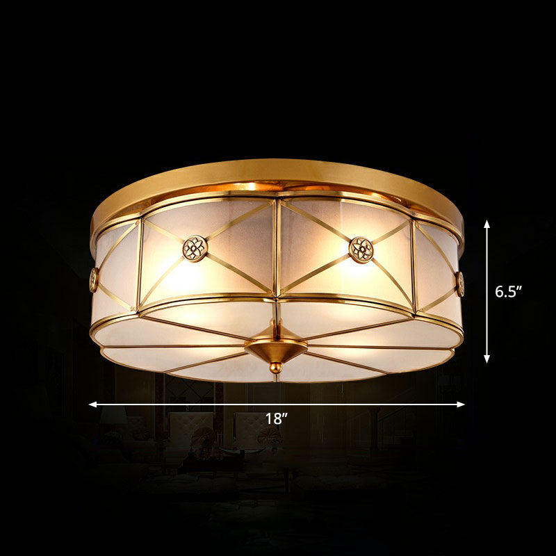 Floral Water Glass Ceiling Flush Mount Light Traditional Bedroom Flush Mount Fixture in Brass Brass 18