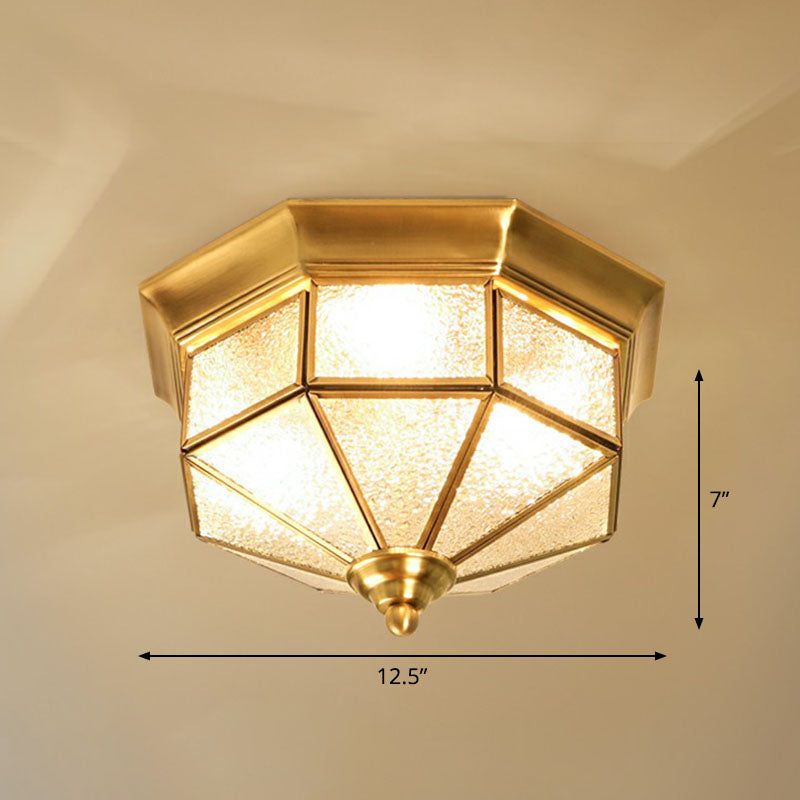 Octagonal Foyer Flush Ceiling Light Antique Glass 3-Bulb Brass Finish Flushmount Lighting Brass Clearhalo 'Ceiling Lights' 'Close To Ceiling Lights' 'Close to ceiling' 'Flush mount' Lighting' 2267892