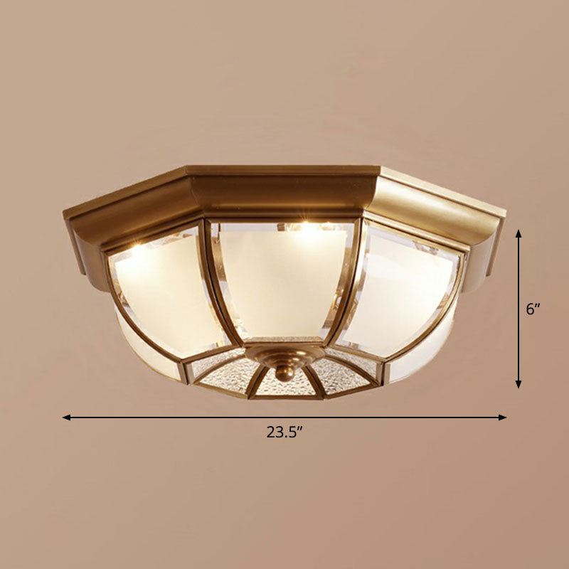 Bronze Finish Octagon Ceiling Lamp Traditional Frosted Glass Kitchen Flush Light Fixture Bronze 23.5