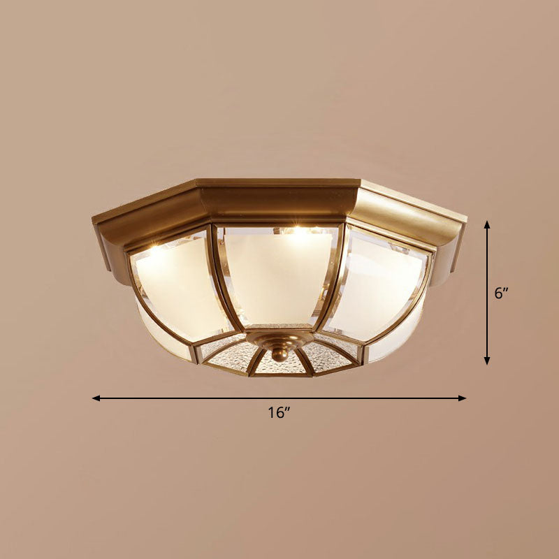 Bronze Finish Octagon Ceiling Lamp Traditional Frosted Glass Kitchen Flush Light Fixture Bronze 16