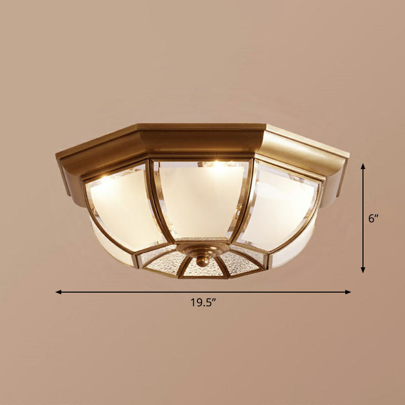 Bronze Finish Octagon Ceiling Lamp Traditional Frosted Glass Kitchen Flush Light Fixture Bronze 19.5