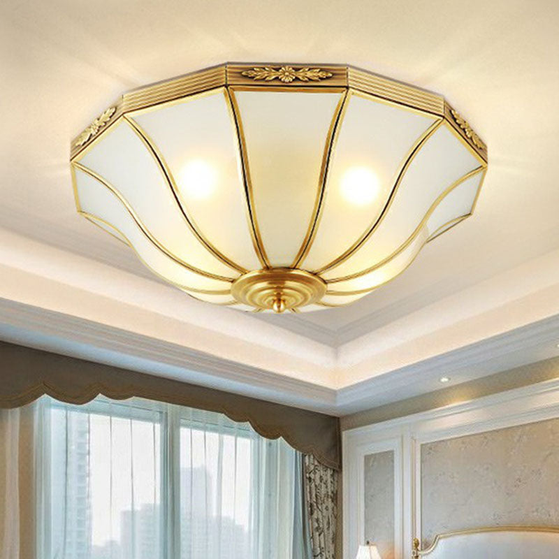 Traditional Bell Shaped Flush Mount Lamp Opaline Glass Flush Ceiling Light in Brass for Corridor Clearhalo 'Ceiling Lights' 'Close To Ceiling Lights' 'Close to ceiling' 'Flush mount' Lighting' 2267900