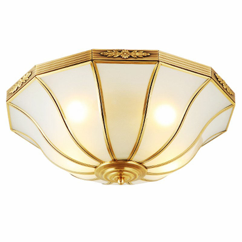 Traditional Bell Shaped Flush Mount Lamp Opaline Glass Flush Ceiling Light in Brass for Corridor Clearhalo 'Ceiling Lights' 'Close To Ceiling Lights' 'Close to ceiling' 'Flush mount' Lighting' 2267904