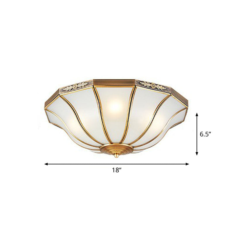 Traditional Bell Shaped Flush Mount Lamp Opaline Glass Flush Ceiling Light in Brass for Corridor Clearhalo 'Ceiling Lights' 'Close To Ceiling Lights' 'Close to ceiling' 'Flush mount' Lighting' 2267905