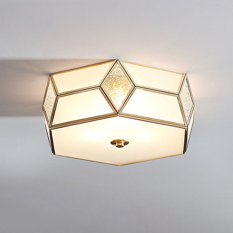 Geometric Ceiling Mounted Fixture Minimalistic Brass Frost Glass Flush Mount Light for Bedroom Beige 14