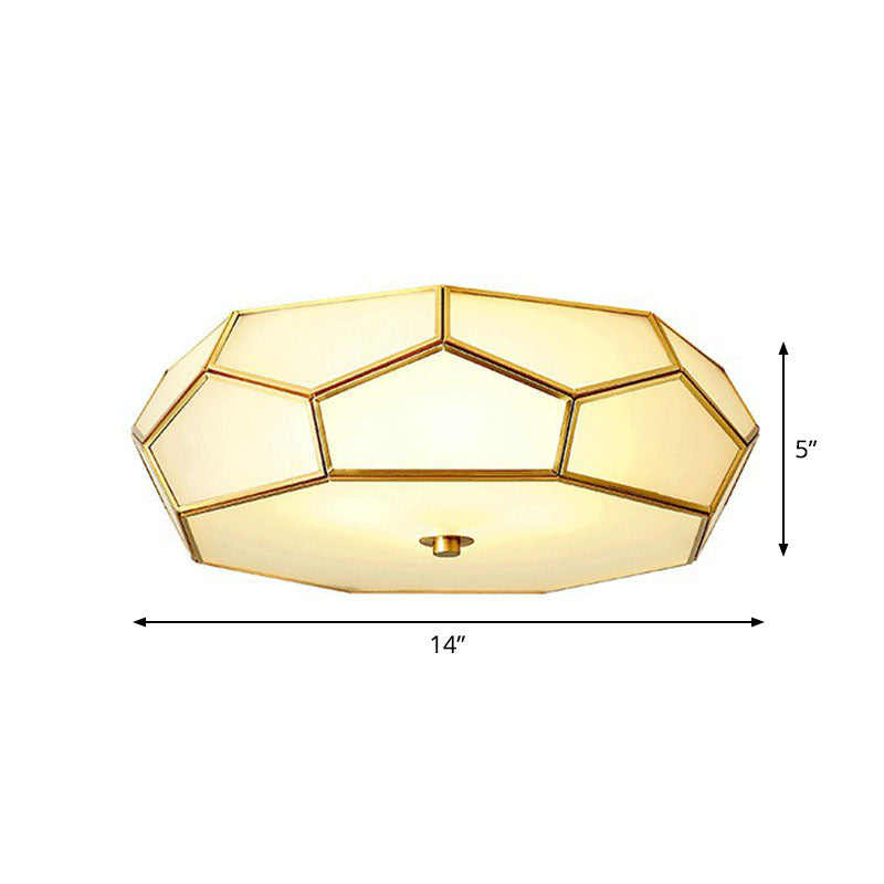 Brass Football Design Ceiling Light Minimalist White Glass Brass Finish Flush Light Fixture Brass 14