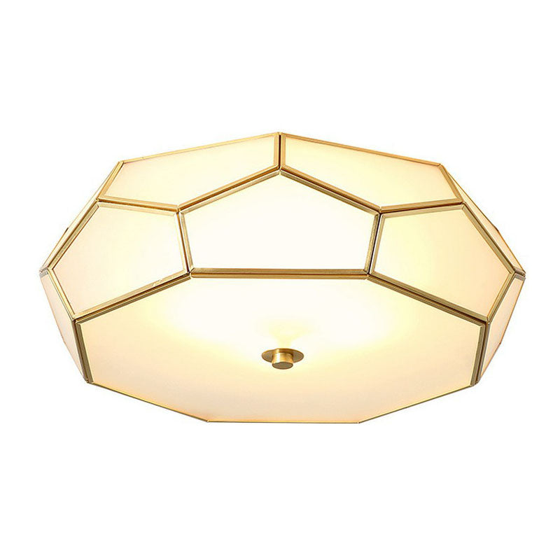 Brass Football Design Ceiling Light Minimalist White Glass Brass Finish Flush Light Fixture Clearhalo 'Ceiling Lights' 'Close To Ceiling Lights' 'Close to ceiling' 'Flush mount' Lighting' 2267915