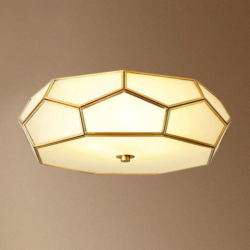 Brass Football Design Ceiling Light Minimalist White Glass Brass Finish Flush Light Fixture Brass 18