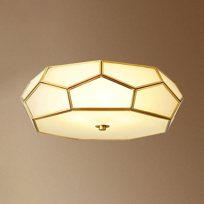 Brass Football Design Ceiling Light Minimalist White Glass Brass Finish Flush Light Fixture Clearhalo 'Ceiling Lights' 'Close To Ceiling Lights' 'Close to ceiling' 'Flush mount' Lighting' 2267917