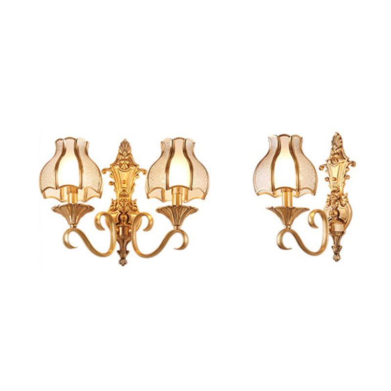 Beveled Glass Flared Shade Wall Lamp Simplicity Corridor Wall Light Fixture in Brass Clearhalo 'Wall Lamps & Sconces' 'Wall Lights' Lighting' 2267937