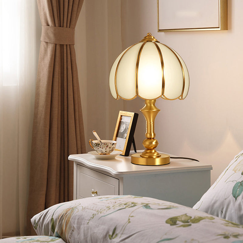 Brass Scalloped Nightstand Lamp Simplicity Beveled Glass 1-Light Bedroom Table Lighting Brass Clearhalo 'Lamps' 'Table Lamps' Lighting' 2267968