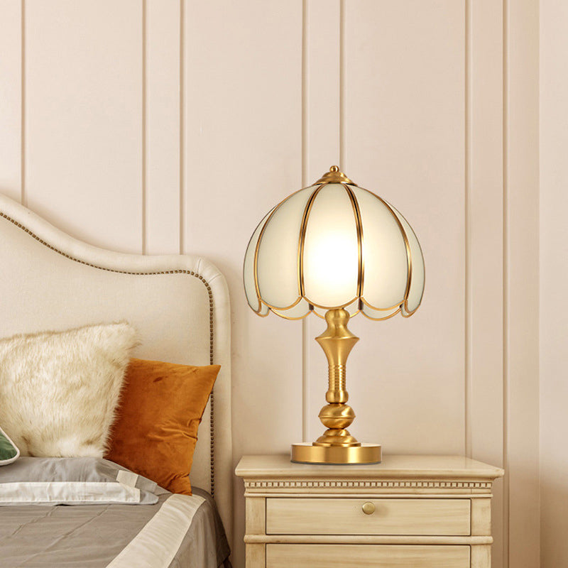 Brass Scalloped Nightstand Lamp Simplicity Beveled Glass 1-Light Bedroom Table Lighting Clearhalo 'Lamps' 'Table Lamps' Lighting' 2267970