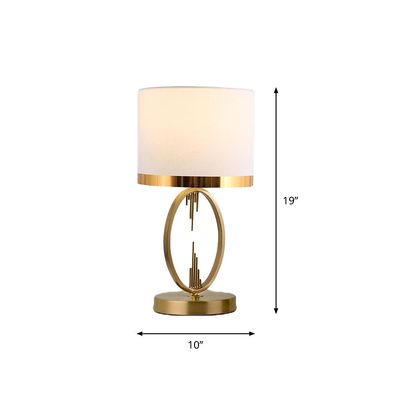 Round Fabric Table Light Traditional Single Living Room Nightstand Lighting in Brass White 10