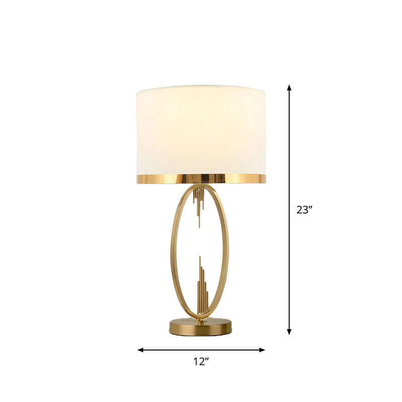 Round Fabric Table Light Traditional Single Living Room Nightstand Lighting in Brass White 12