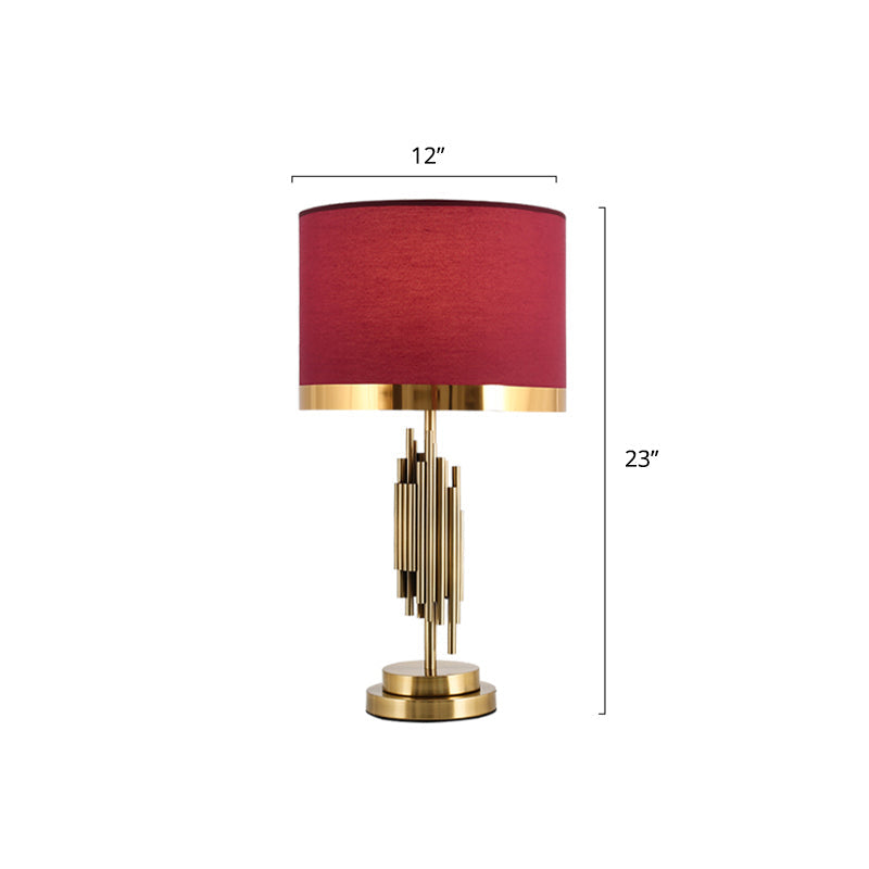 Red Drum Shade Table Light Traditional Fabric Single Living Room Nightstand Lighting Clearhalo 'Lamps' 'Table Lamps' Lighting' 2268065