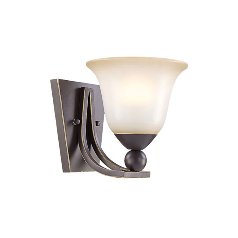 Single Bulb Wall Light Traditional Flared Frosted Glass Shade Sconce Light in Black for Bedroom Clearhalo 'Wall Lamps & Sconces' 'Wall Lights' Lighting' 226813