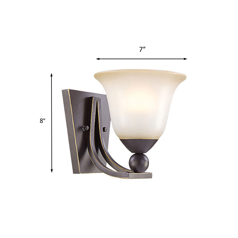 Single Bulb Wall Light Traditional Flared Frosted Glass Shade Sconce Light in Black for Bedroom Clearhalo 'Wall Lamps & Sconces' 'Wall Lights' Lighting' 226814