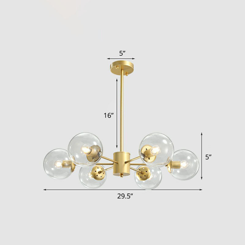 Gold Ball Chandelier Light Fixture Postmodern Glass Suspension Lighting for Living Room 6 Clear Clearhalo 'Ceiling Lights' 'Chandeliers' 'Clear' 'Industrial' 'Modern Chandeliers' 'Modern' 'Tiffany' 'Traditional Chandeliers' Lighting' 2268153