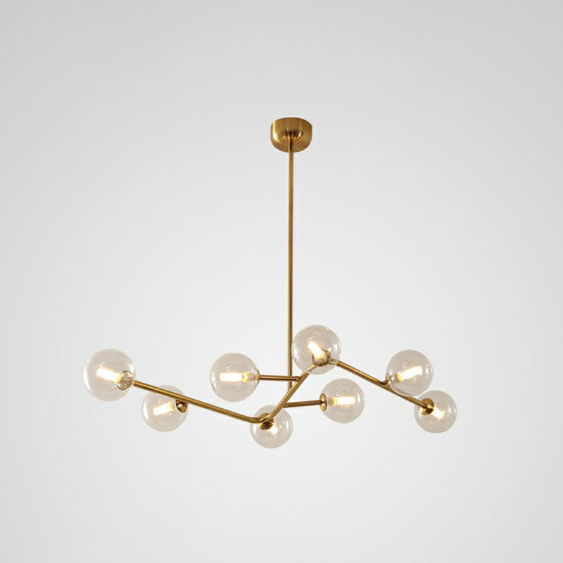 Brass Finish Molecule Chandelier Simplicity 8 Bulbs Metal Suspension Light with Ball Glass Shade Clear Clearhalo 'Ceiling Lights' 'Chandeliers' 'Clear' 'Industrial' 'Modern Chandeliers' 'Modern' 'Tiffany' 'Traditional Chandeliers' Lighting' 2268245