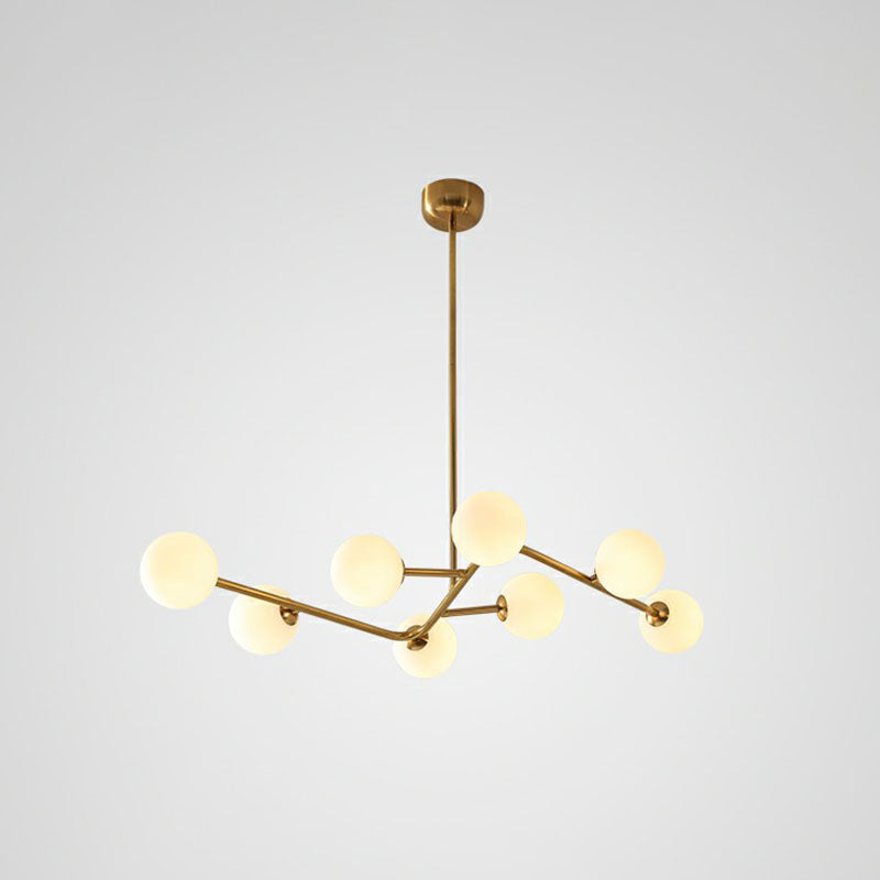 Brass Finish Molecule Chandelier Simplicity 8 Bulbs Metal Suspension Light with Ball Glass Shade Cream Clearhalo 'Ceiling Lights' 'Chandeliers' 'Clear' 'Industrial' 'Modern Chandeliers' 'Modern' 'Tiffany' 'Traditional Chandeliers' Lighting' 2268250