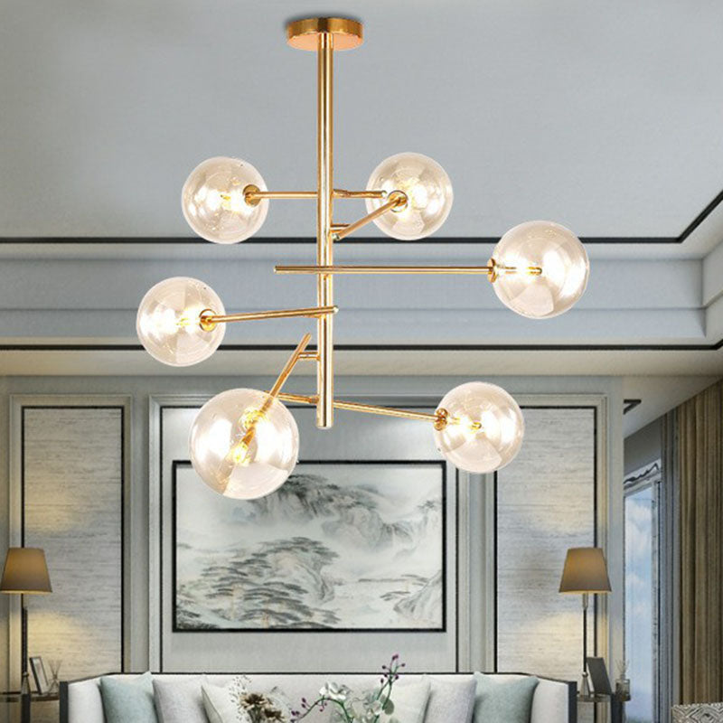 Nordic Style Ball Chandelier Clear Glass Living Room Suspension Light Fixture in Gold 6 Gold Clearhalo 'Ceiling Lights' 'Chandeliers' 'Modern Chandeliers' 'Modern' Lighting' 2268284