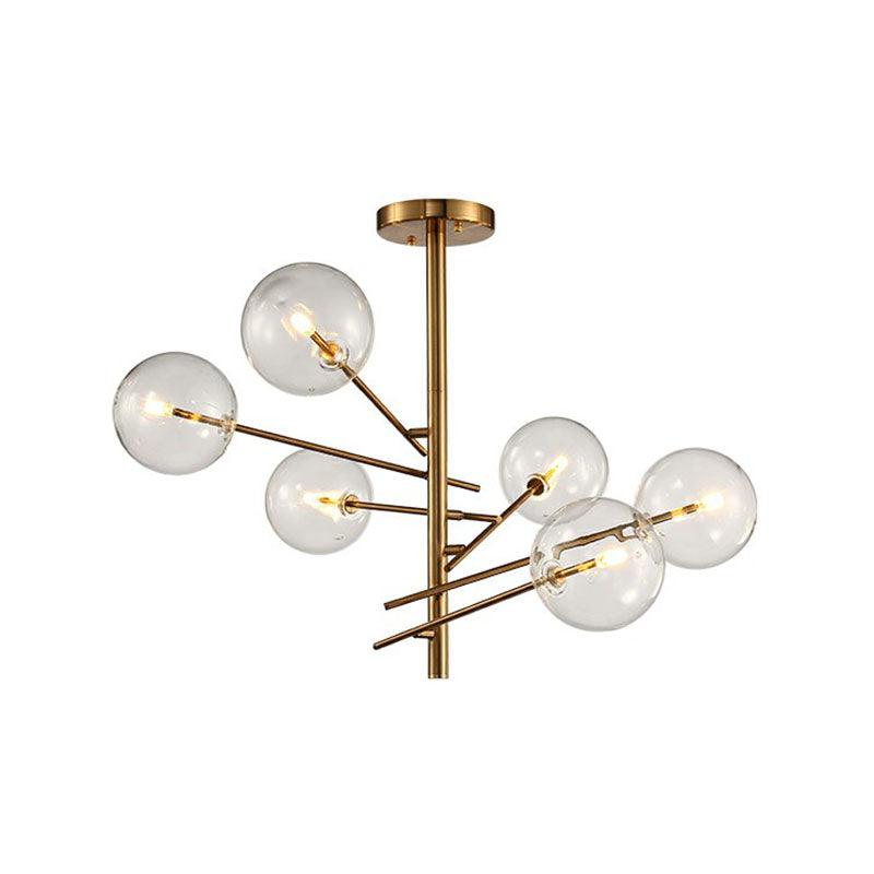 Ball Restaurant Chandelier Clear Glass Postmodern Style Suspension Light in Gold 6 Gold Clearhalo 'Ceiling Lights' 'Chandeliers' 'Modern Chandeliers' 'Modern' Lighting' 2268302