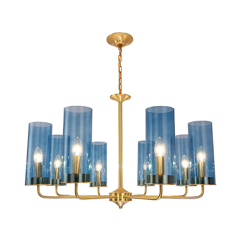 Postmodern Tubular Up Chandelier Glass Living Room Hanging Pendant Light in Brass Clearhalo 'Ceiling Lights' 'Chandeliers' 'Modern Chandeliers' 'Modern' Lighting' 2268317