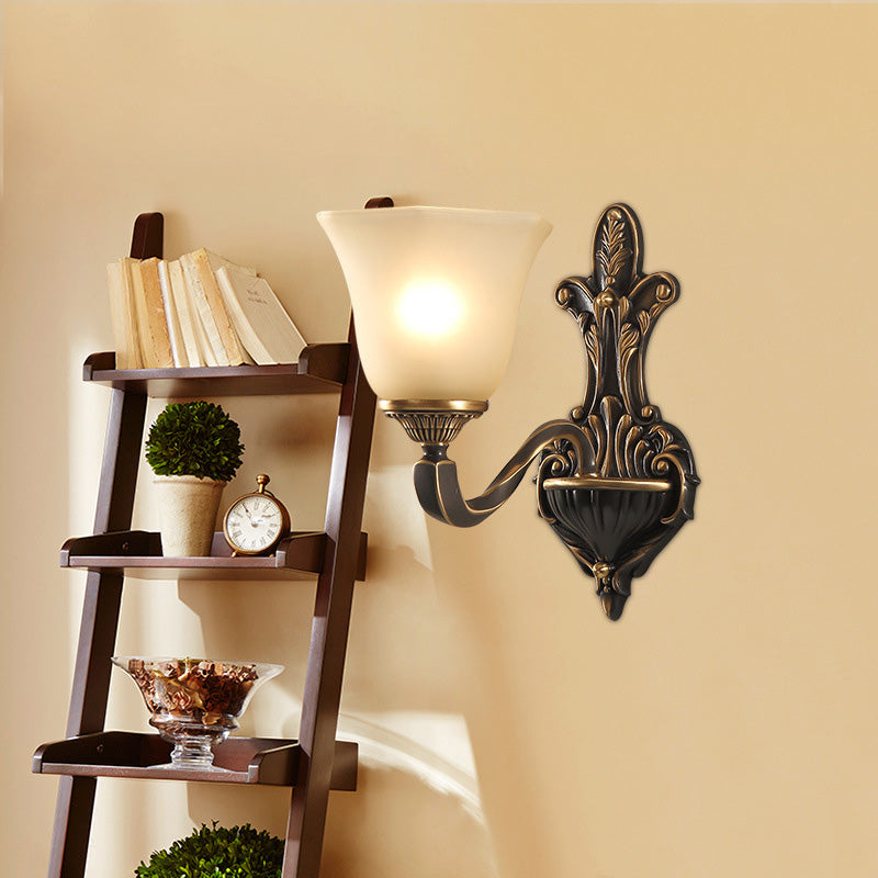 1/2-Light Wall Light Fixture Vintage Porch Wall Sconce with Flared Frosted Glass in Bronze Clearhalo 'Wall Lamps & Sconces' 'Wall Lights' Lighting' 226832