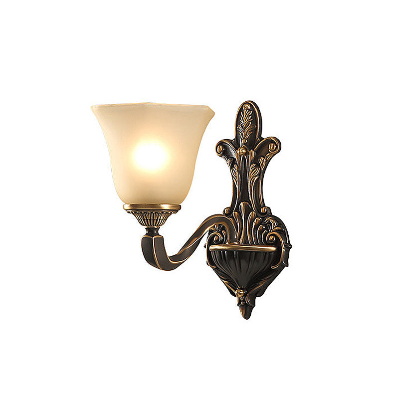 1/2-Light Wall Light Fixture Vintage Porch Wall Sconce with Flared Frosted Glass in Bronze Clearhalo 'Wall Lamps & Sconces' 'Wall Lights' Lighting' 226833