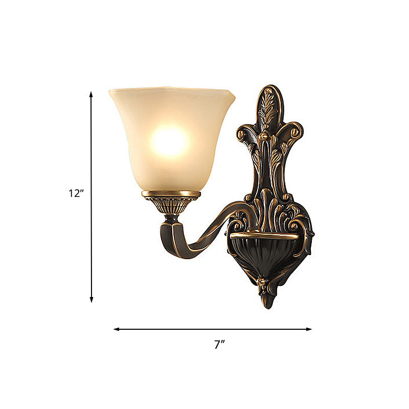 1/2-Light Wall Light Fixture Vintage Porch Wall Sconce with Flared Frosted Glass in Bronze Clearhalo 'Wall Lamps & Sconces' 'Wall Lights' Lighting' 226834