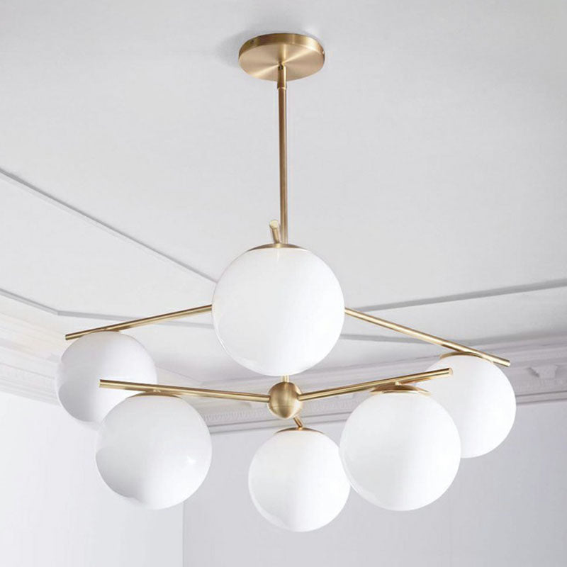 White Glass Globe Chandelier Simplicity 6 Heads Gold Ceiling Light Fixture for Living Room Gold Clearhalo 'Ceiling Lights' 'Chandeliers' 'Modern Chandeliers' 'Modern' Lighting' 2268341