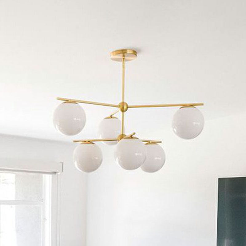 White Glass Globe Chandelier Simplicity 6 Heads Gold Ceiling Light Fixture for Living Room Clearhalo 'Ceiling Lights' 'Chandeliers' 'Modern Chandeliers' 'Modern' Lighting' 2268343