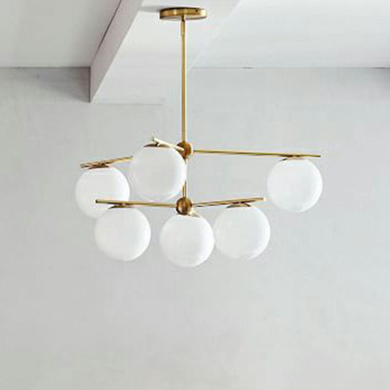 White Glass Globe Chandelier Simplicity 6 Heads Gold Ceiling Light Fixture for Living Room Clearhalo 'Ceiling Lights' 'Chandeliers' 'Modern Chandeliers' 'Modern' Lighting' 2268344