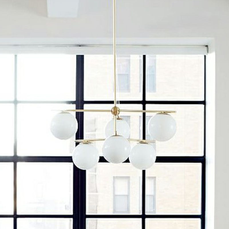 White Glass Globe Chandelier Simplicity 6 Heads Gold Ceiling Light Fixture for Living Room Clearhalo 'Ceiling Lights' 'Chandeliers' 'Modern Chandeliers' 'Modern' Lighting' 2268345