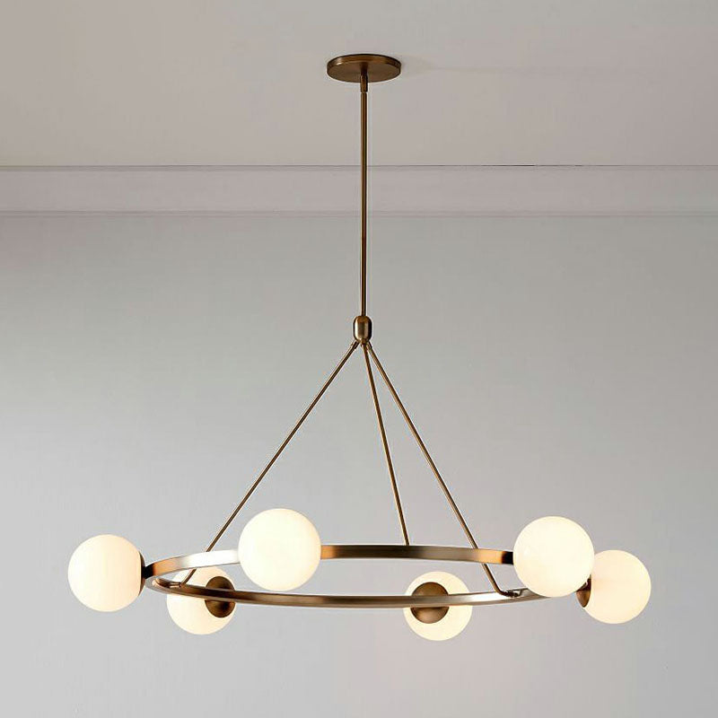 Minimalist Circular Chandelier Pendant Light Milky Ball Glass Living Room Ceiling Hand Lamp Clearhalo 'Ceiling Lights' 'Chandeliers' 'Modern Chandeliers' 'Modern' Lighting' 2268349