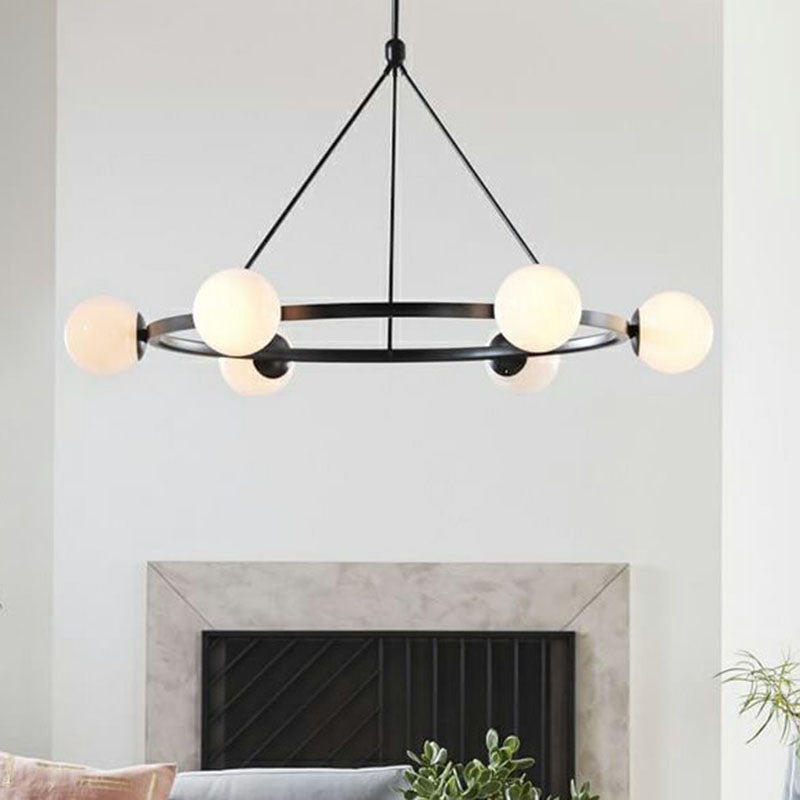 Minimalist Circular Chandelier Pendant Light Milky Ball Glass Living Room Ceiling Hand Lamp Clearhalo 'Ceiling Lights' 'Chandeliers' 'Modern Chandeliers' 'Modern' Lighting' 2268353