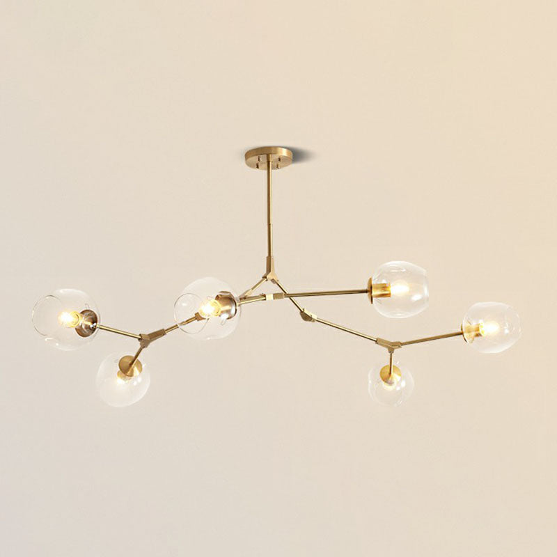 Postmodern DNA Hanging Ceiling Light Transparent Glass Living Room Chandelier in Gold 6 Gold Clearhalo 'Ceiling Lights' 'Chandeliers' 'Modern Chandeliers' 'Modern' Lighting' 2268439