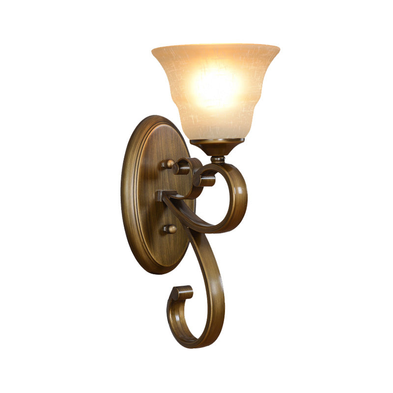 Flared Frosted Glass Wall Light Fixture Traditional 1 Bulb Bedroom Wall Lamp in Gold Clearhalo 'Wall Lamps & Sconces' 'Wall Lights' Lighting' 226848