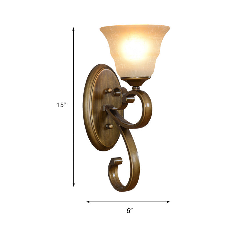 Flared Frosted Glass Wall Light Fixture Traditional 1 Bulb Bedroom Wall Lamp in Gold Clearhalo 'Wall Lamps & Sconces' 'Wall Lights' Lighting' 226849