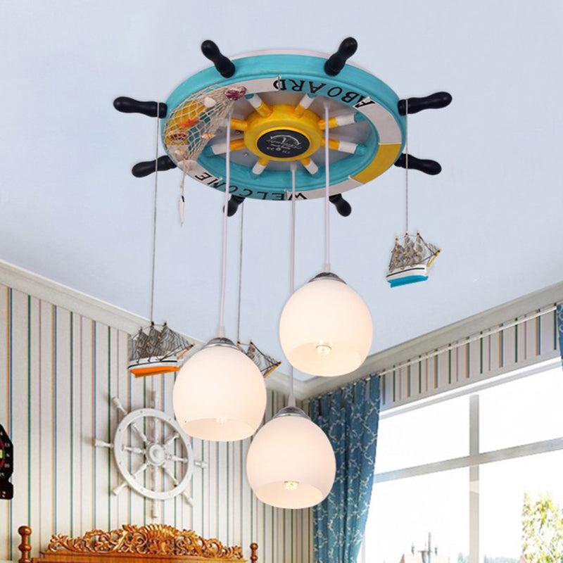 Globe Flush Ceiling Light Cartoon Cream Glass 3 Bulbs Child Room LED Flush Mount Lighting with Rudder Decor Yellow Clearhalo 'Ceiling Lights' 'Close To Ceiling Lights' 'Close to ceiling' 'Flush mount' Lighting' 2268506