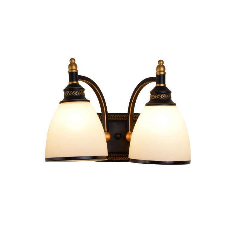 Metal Dome Wall Light Sconce Vintage Style 1/2-Head Living Room Wall Lamp with White Glass in Black Clearhalo 'Wall Lamps & Sconces' 'Wall Lights' Lighting' 226853